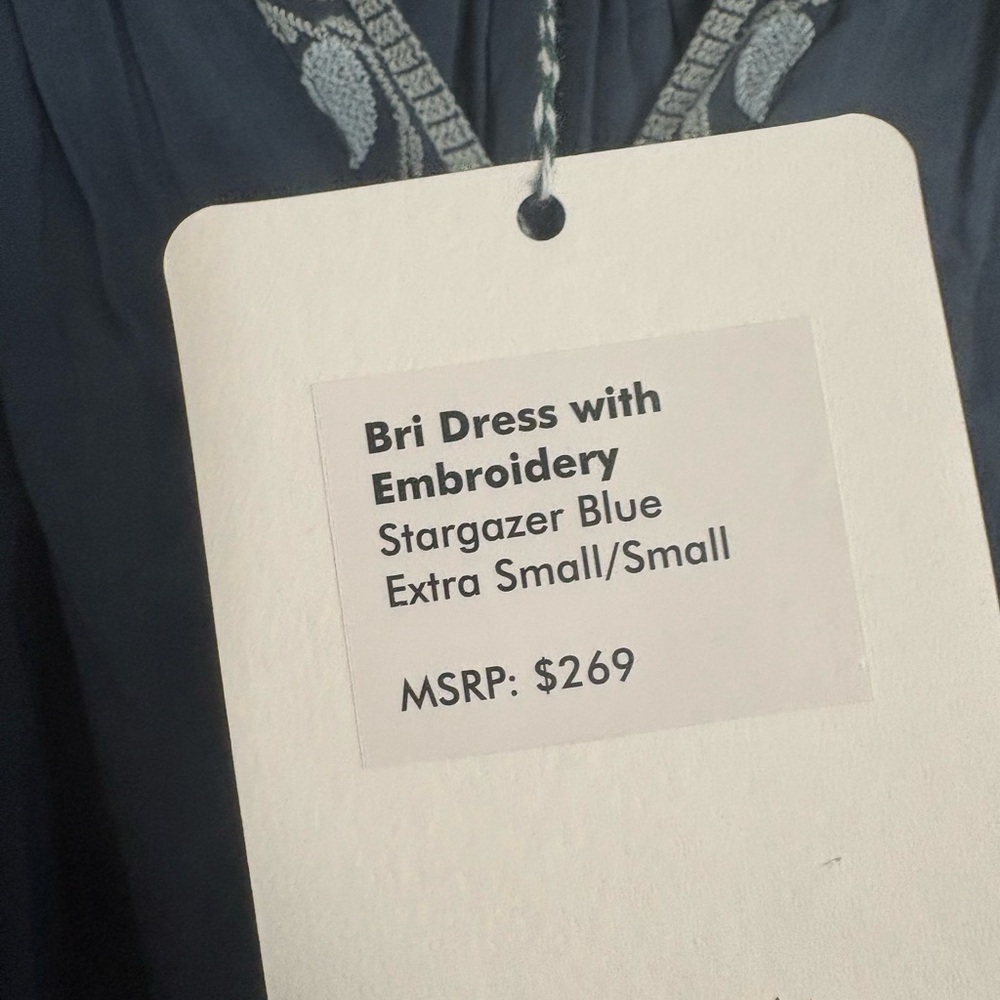 EX VOTO Cotton Bri Dress Embroidered Stargazer Blue Relaxed Resort XS/S NWT CA - Picture 4 of 7